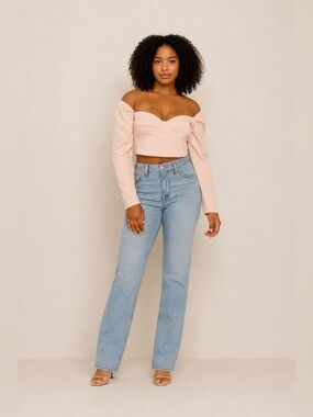 NWT Pink Bustier Crop Top Long Sleeve Womens Small Going Out